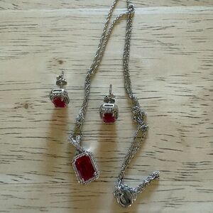 Kay Jewelers Silver and Red Necklace Set